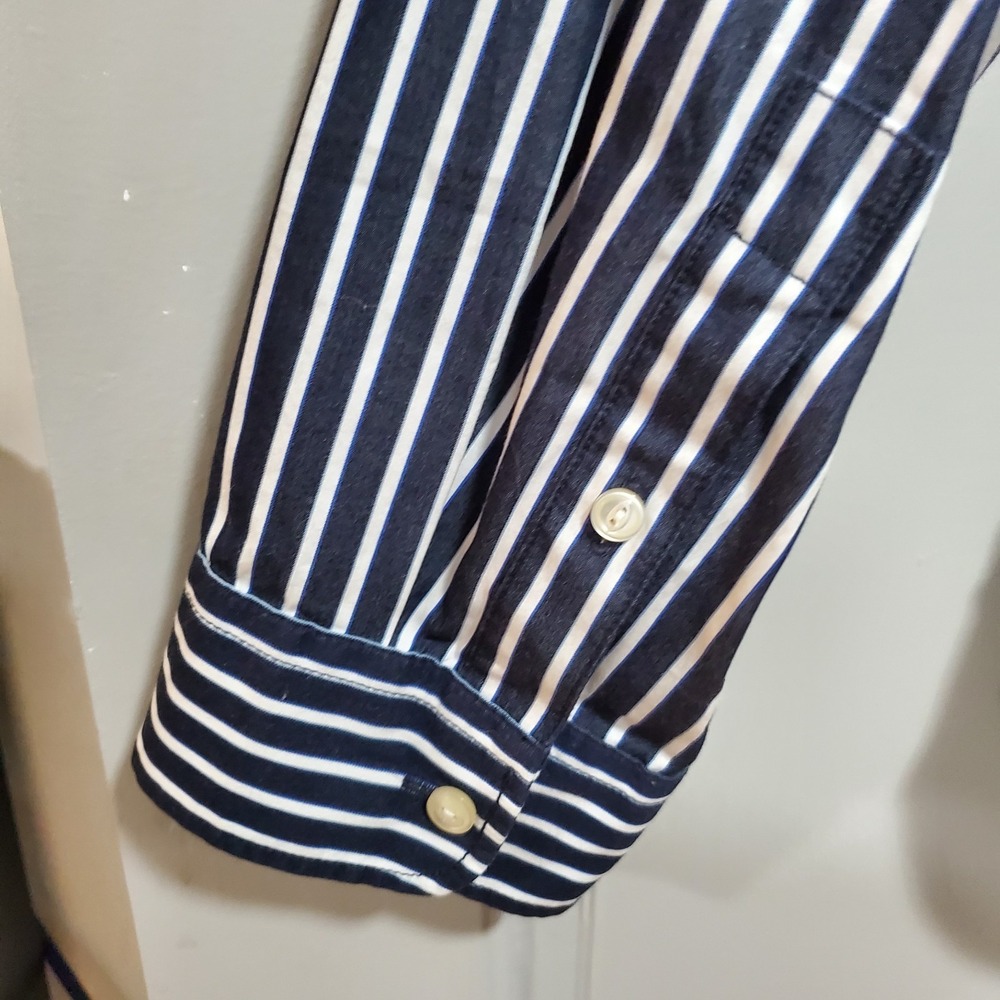LRL Lauren Jeans Co Women Shirt Large Button Up Navy/White Stripe Nautical - Picture 11 of 14
